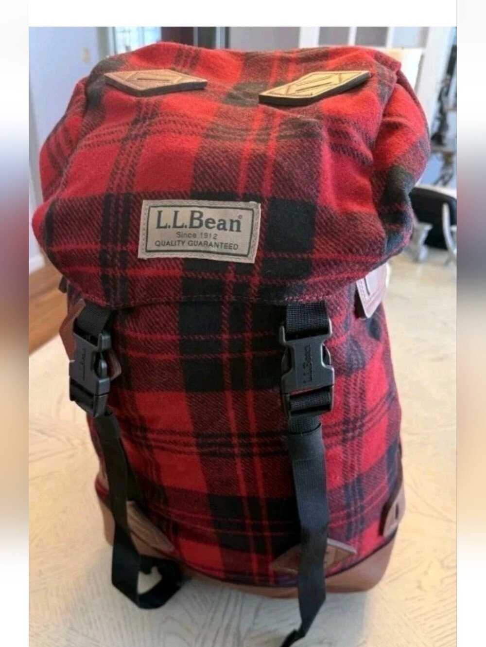 LL Bean Plaid Wool And Leather Daypack